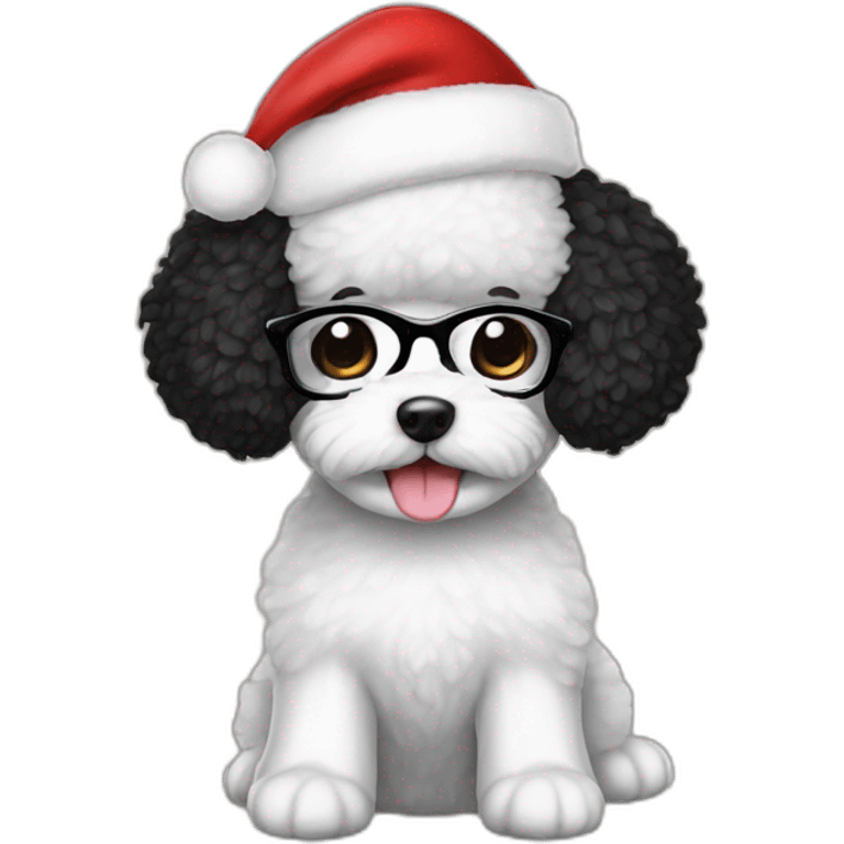 woman-black hair-christmas hat-with glasses-with bichon dog-white-smile emoji