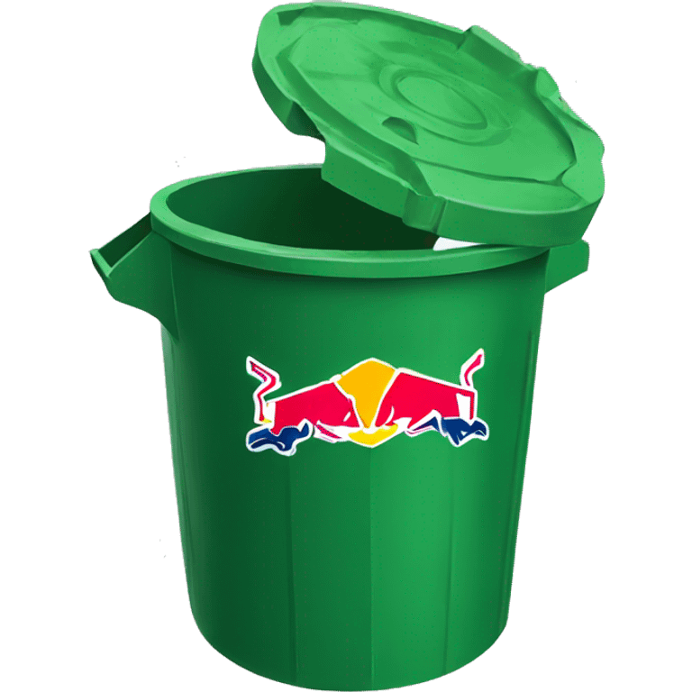 green garbage can with redbull label emoji