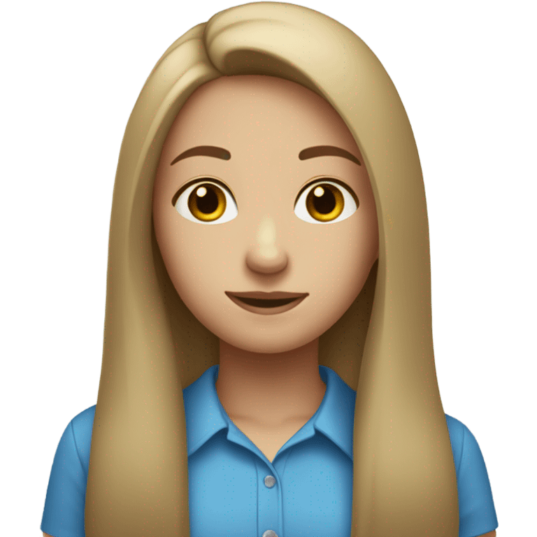 A girl that her hair is straight and she is white and she is wearing blue shirt  emoji