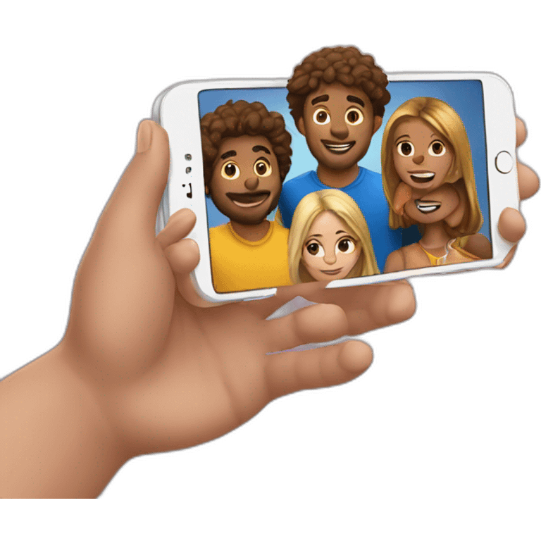 Imagine an emoji representing a group of friends gathered around an iPhone to play emoji