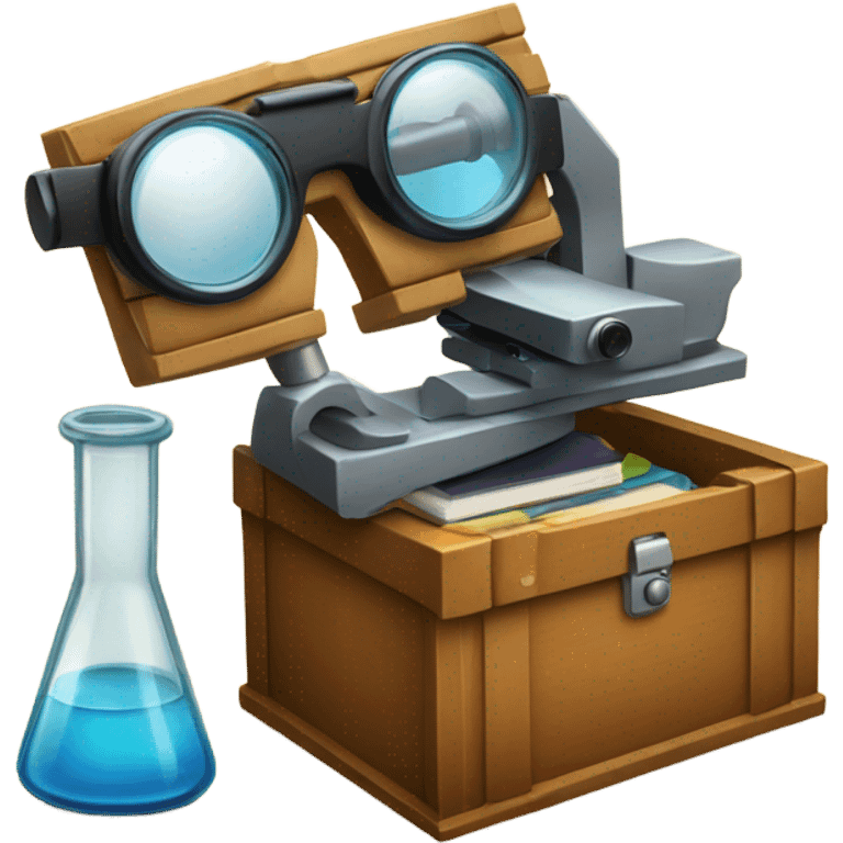 toolbox for scientist with a book, glasses, microscope emoji