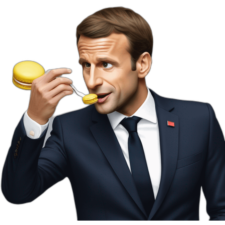 Emmanuel Macron qui mange un macaron emoji