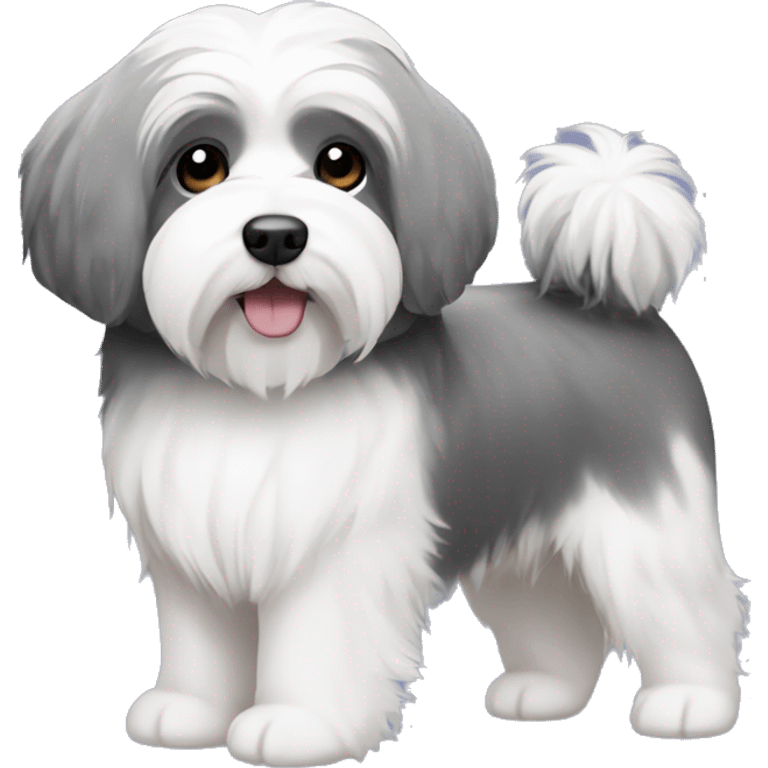 cute dark grey and white coton de tulear emoji