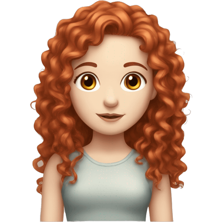 girl, long red curly hair, beautiful brown eyes, pale skin emoji