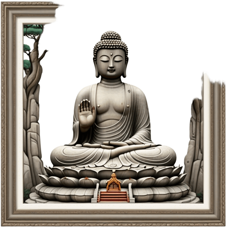 Cinematic Realistic image of the Big Buddha Monument of Sinheungsa Temple, portrayed as a towering, serene Buddha statue carved from weathered stone with intricate details and a gentle meditative expression, set within an ancient temple landscape enveloped in soft, ethereal lighting that underscores its spiritual majesty. emoji