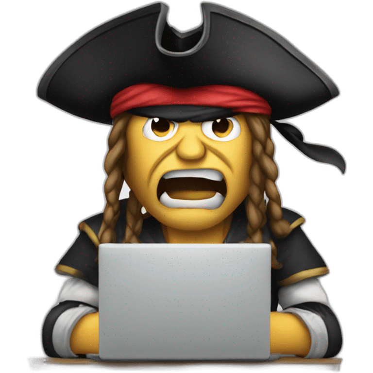 Angry pirate progamming on laptop emoji