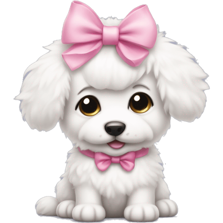 white fluffy puppy with pink bow on the head emoji