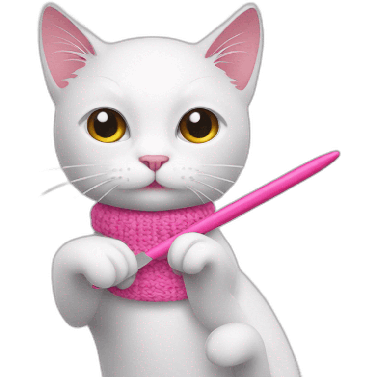 White cat hold pink crochet hook emoji