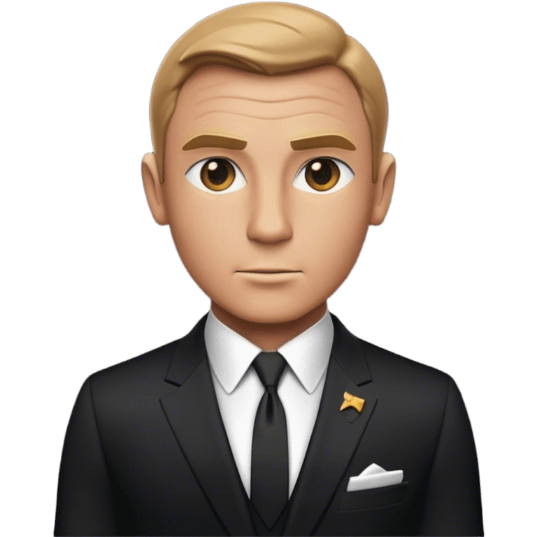 Cinematic Realistic James Bond Portrait Emoji, depicted as a suave, sophisticated secret agent in a tailored suit with a cool, composed gaze and an air of stealth and charm, rendered with crisp textures and dynamic cinematic lighting that captures his timeless espionage allure. emoji