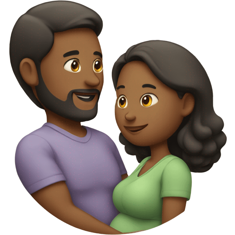 A pregnant woman with her husband. put two young children on the husbands shoulders emoji