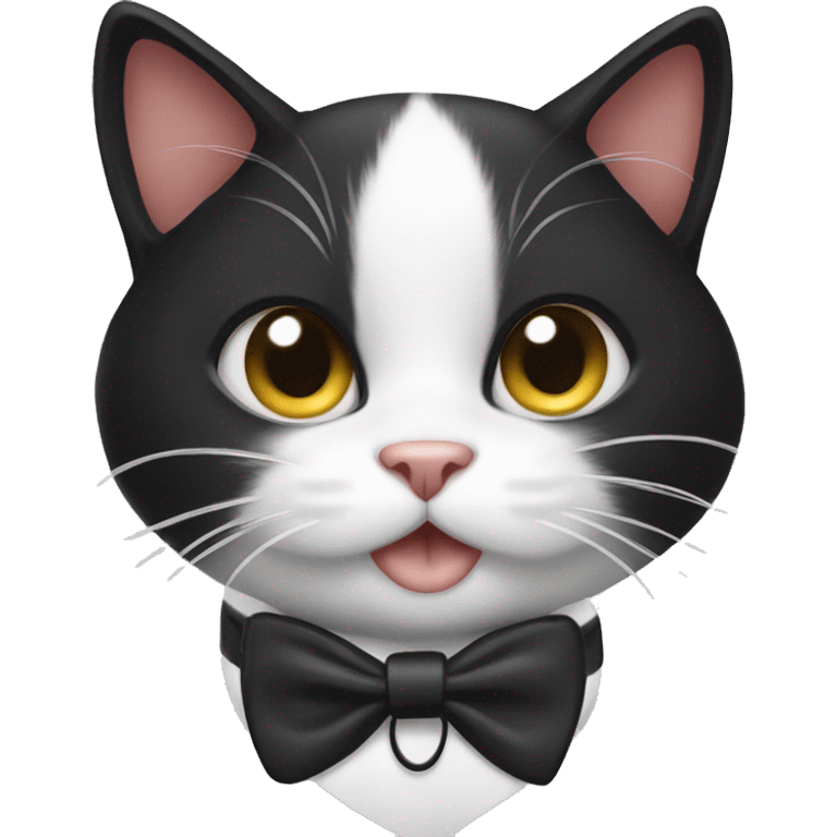 Tuxedo cat with a hair tie in its mouth emoji