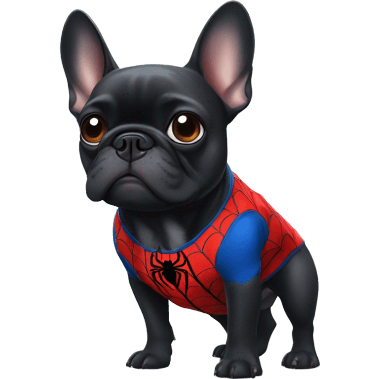 Black French bulldog wearing spiderman outfit emoji