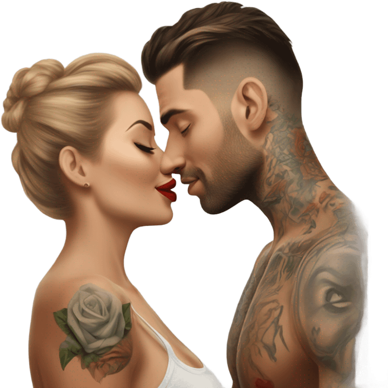 Photo Realistic beautiful woman kissing a very handsome tattooed man emoji