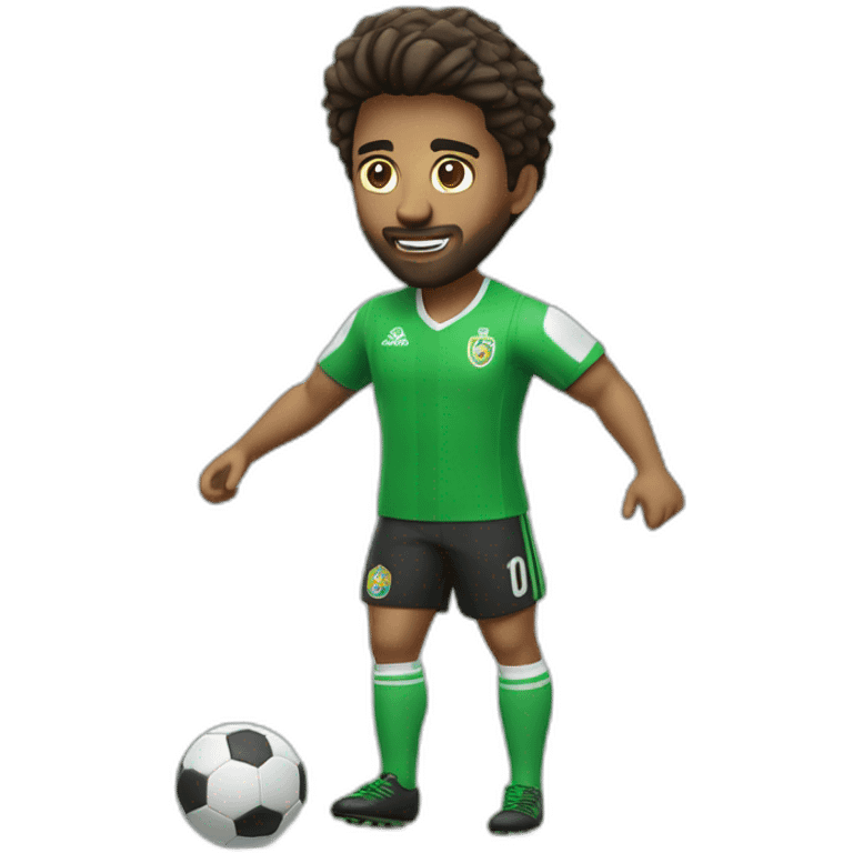 futbolista con balón pies y camiseta verde jugando piel blanca y pelo verde emoji