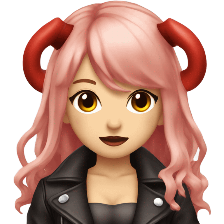 demon hime gyaru girl, red hair, devil horns, leather coat emoji