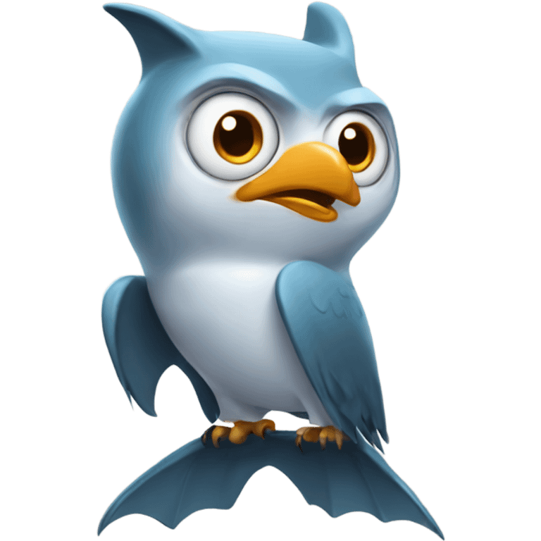 Owl with a shark hat emoji