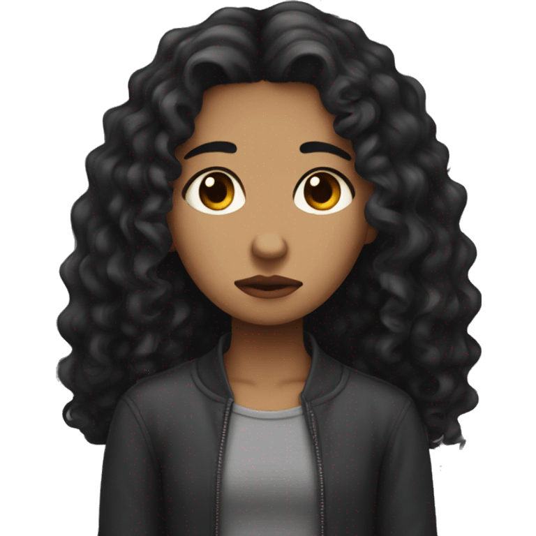 Sad girl long dark hair curly emoji