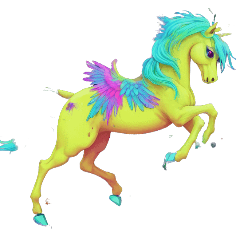 Zombie Pegasus unicorn psychedelic flowers floral groovy art neon rave raving emoji