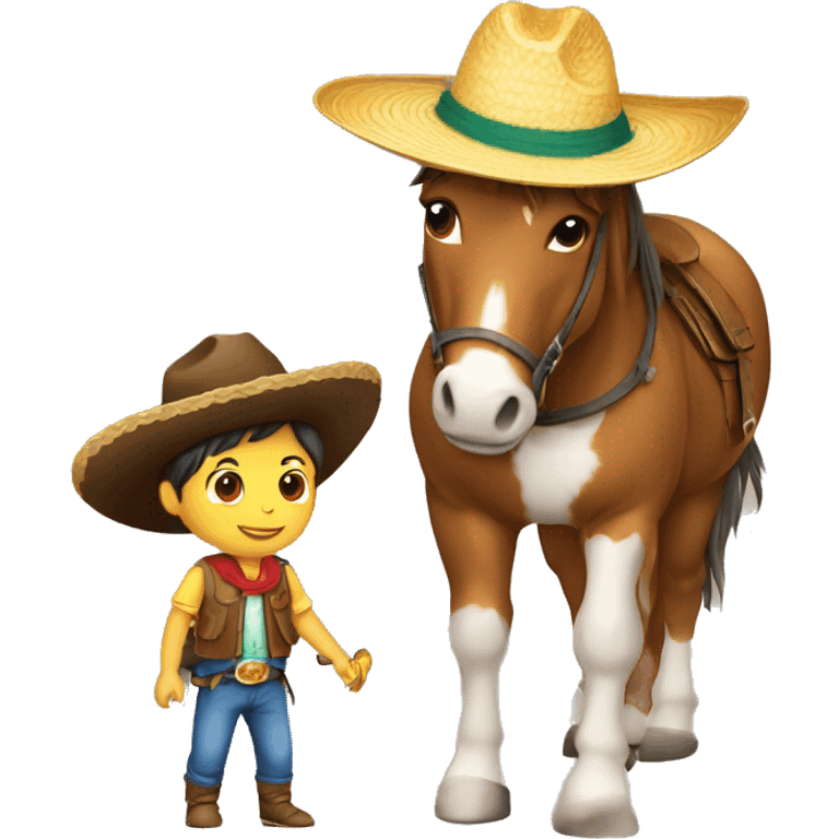 Niño con un sombrero y montando un caballo  emoji