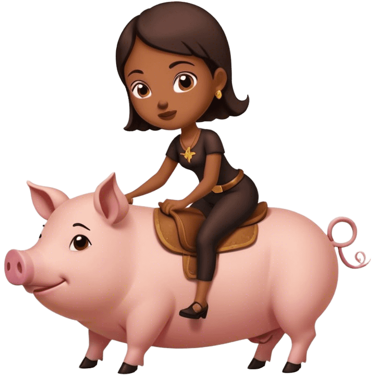 A girl who is bald and is riding a pig while in the book of life  emoji