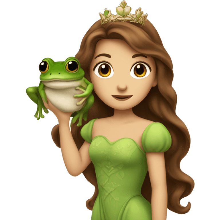 Brown haired princess kissing a frog in the mouth emoji