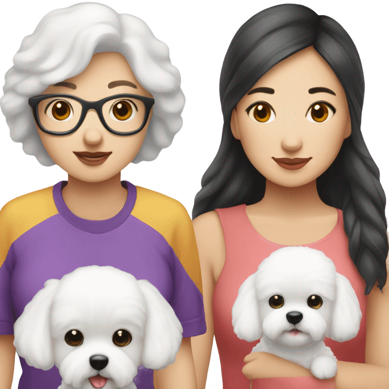 A cute bichon frise & Asian woman  emoji