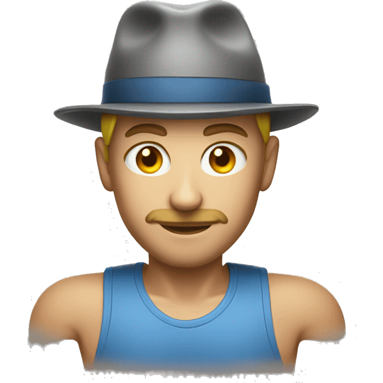 One caucasian headshot glowing with health and wearing a tanktop, hat and zinc on the nose  emoji