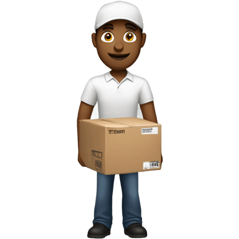 White male delivery driver carrying an Amazon box emoji