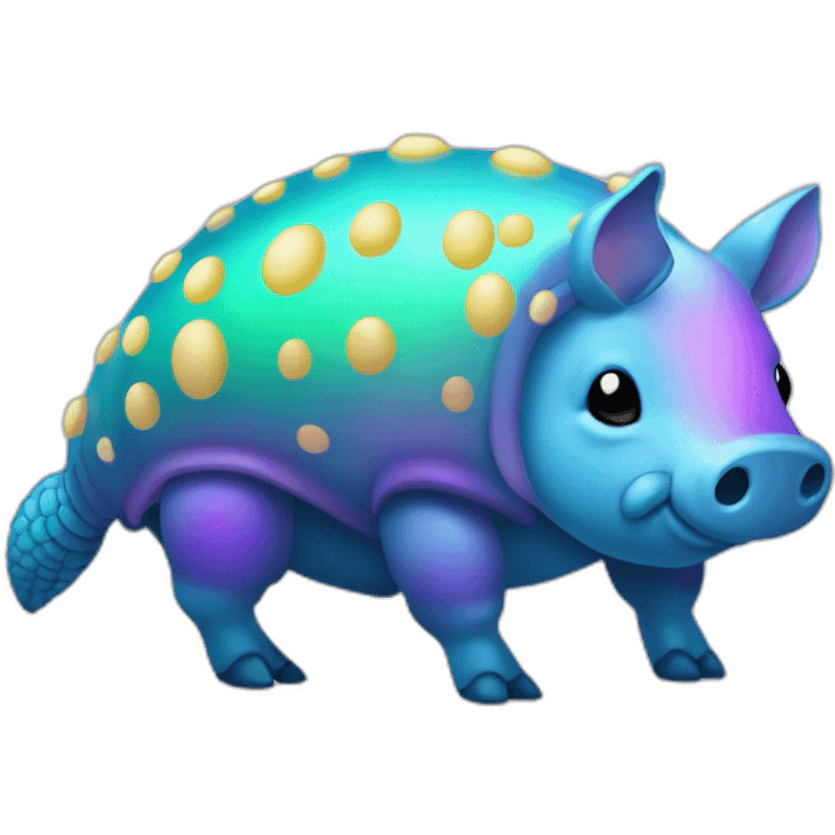 Iridescent cyan purple gradient pig armadillo cow centipede insect with star markings star shaped spots emoji