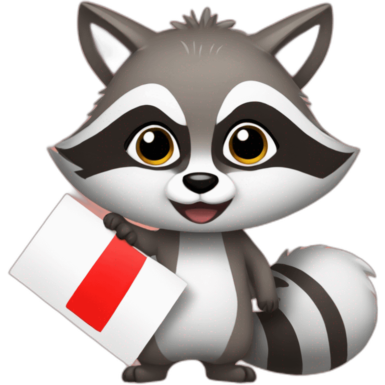 anime raccoon holding a sign that reads "hype" in red font emoji