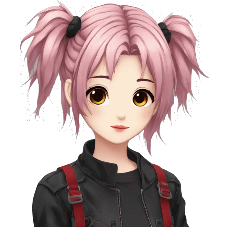 Gorgeous anime style shojo character with blushing face aesthetic and pretty edgy black red punk hair with hair garment trending style emoji