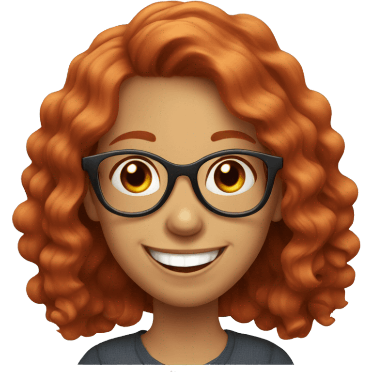 Wavy haired red head girl with round glasses laughing emoji