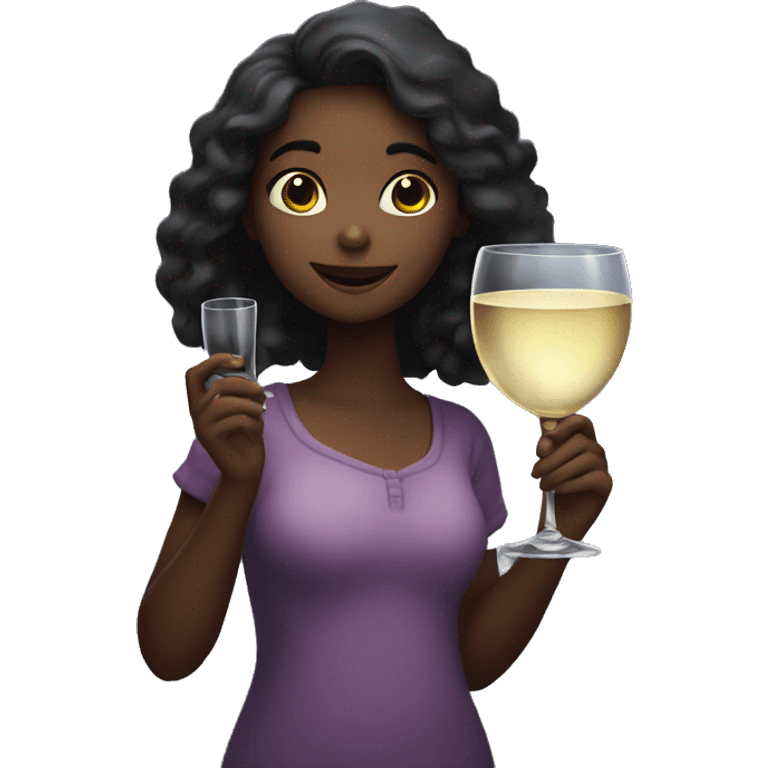 Girl under starry moonlight with wineglass in hand emoji