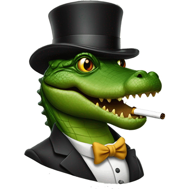 Alligator smoking a blunt with a top hat emoji