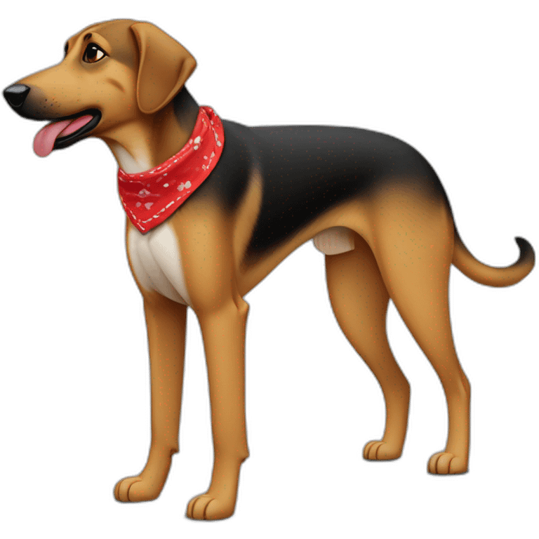 75% Coonhound 25% German Shepherd mix dog wearing small plain red bandana side view full body left facing emoji