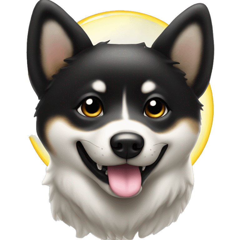 Black Shiba Inu angel | face | fantasy | halo | innocent | smiling face with halo emoji