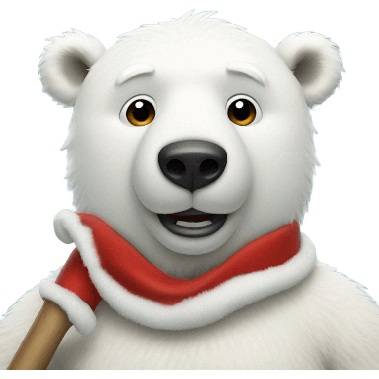 Polar bear wearing Christmas gear holding a bat emoji