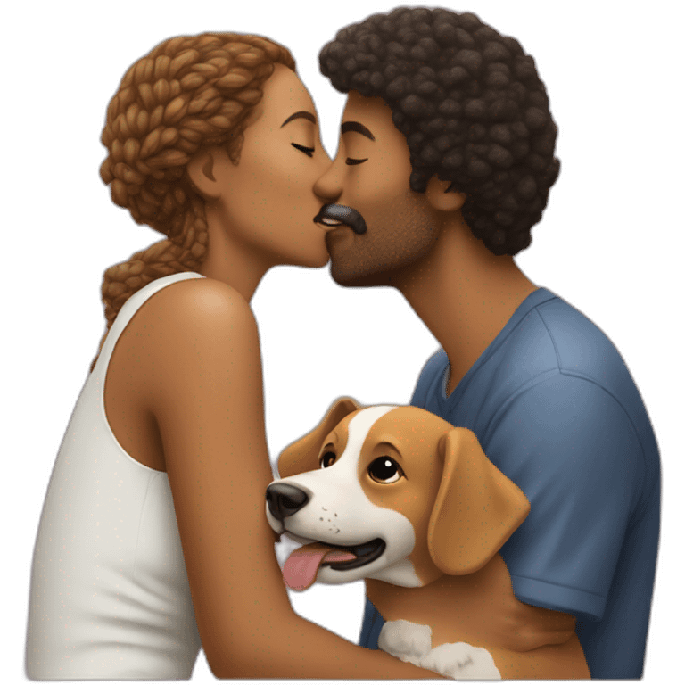 two personne kiss a dog emoji