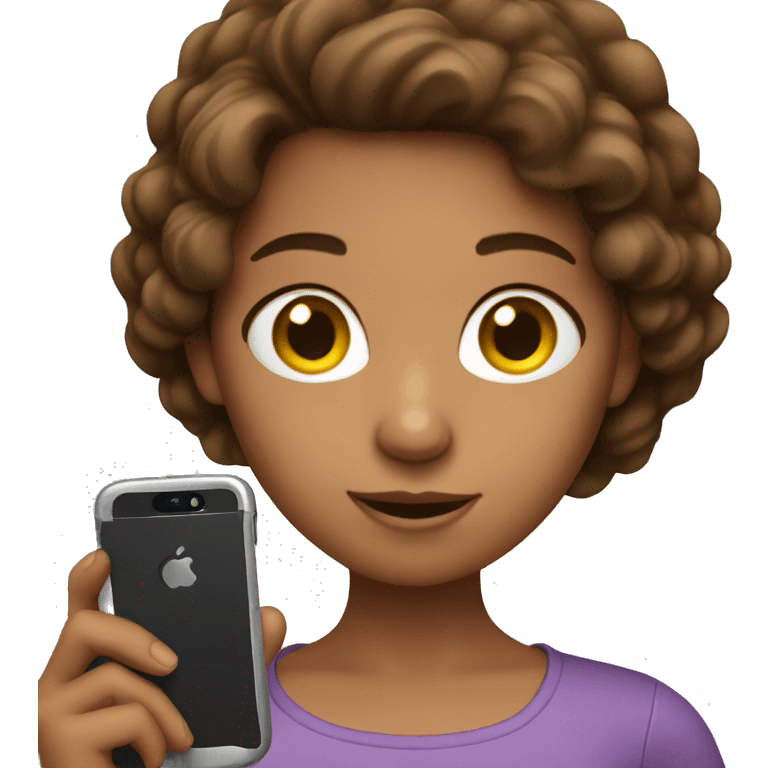 Brown hair girl holding phone emoji