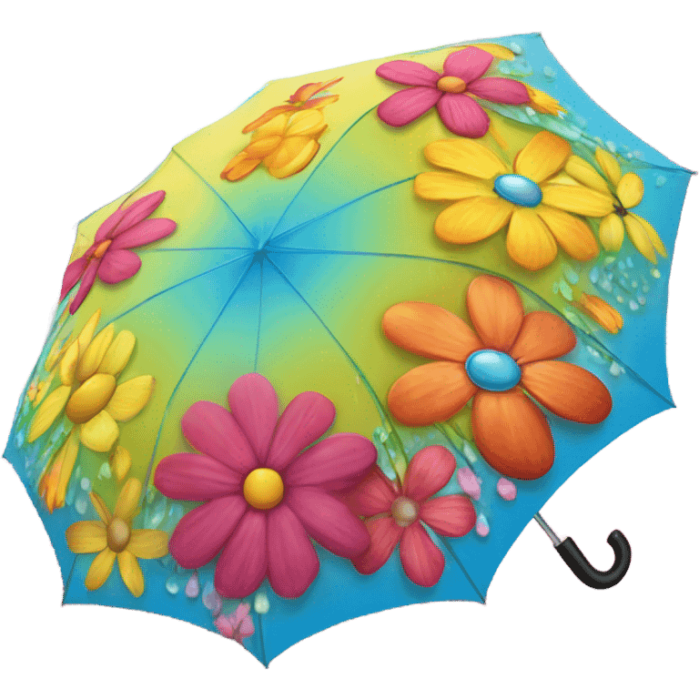 Large umbrella made of flowers with dew drops emoji