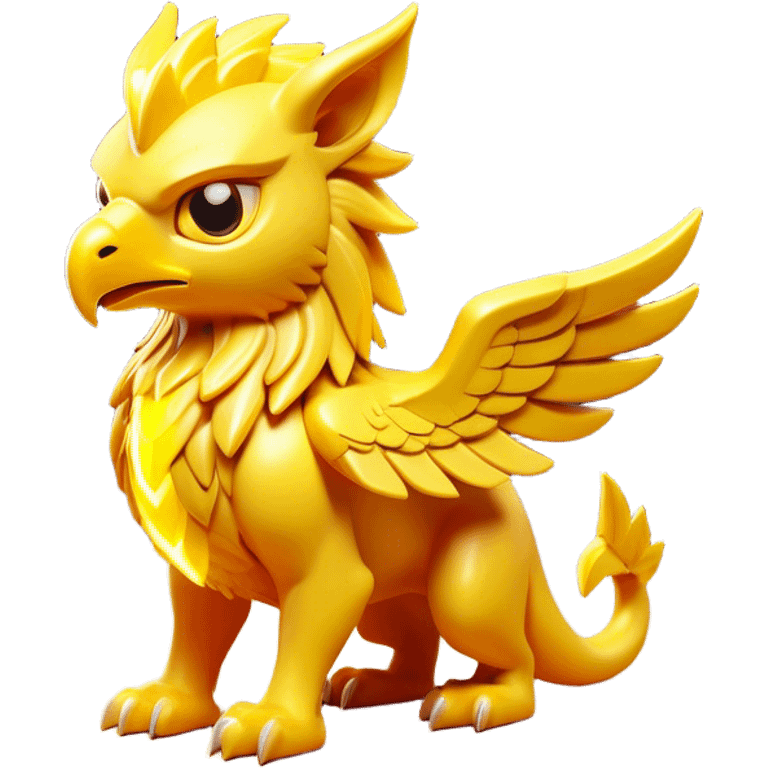 Clash of Clans aesthetic: Cinematic fierce lightning gryphon Beast Emoji, rendered in a 3D vector-style similar to standard emojis with minimal shading and bold, simplified shapes. A compact, isometric mythical creature with wild, majestic features and fierce yet endearing eyes, softly glowing with a primal enchanted charm. Simplified yet unmistakably iconic, highly detailed and consistent, glowing with a soft radiant shine and high polish. Stylized with a touch of mythical wildness and a soft glowing outline, capturing the essence of a legendary beast with a friendly, playful allure! emoji