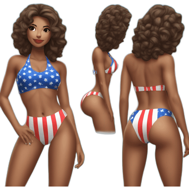 Sexy pose - soft woman wearing only an American flag bikini behind view emoji