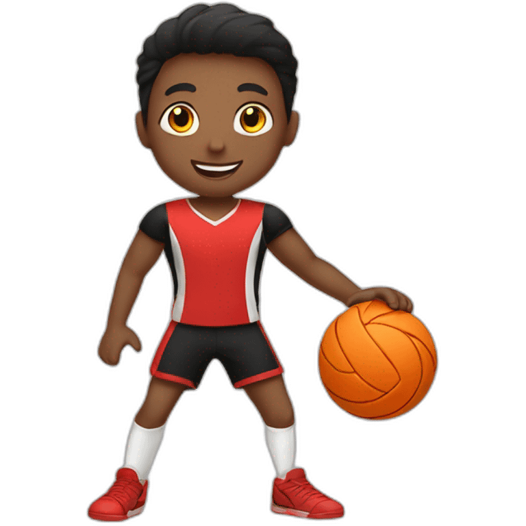 Boys playing volleyball in red and black emoji