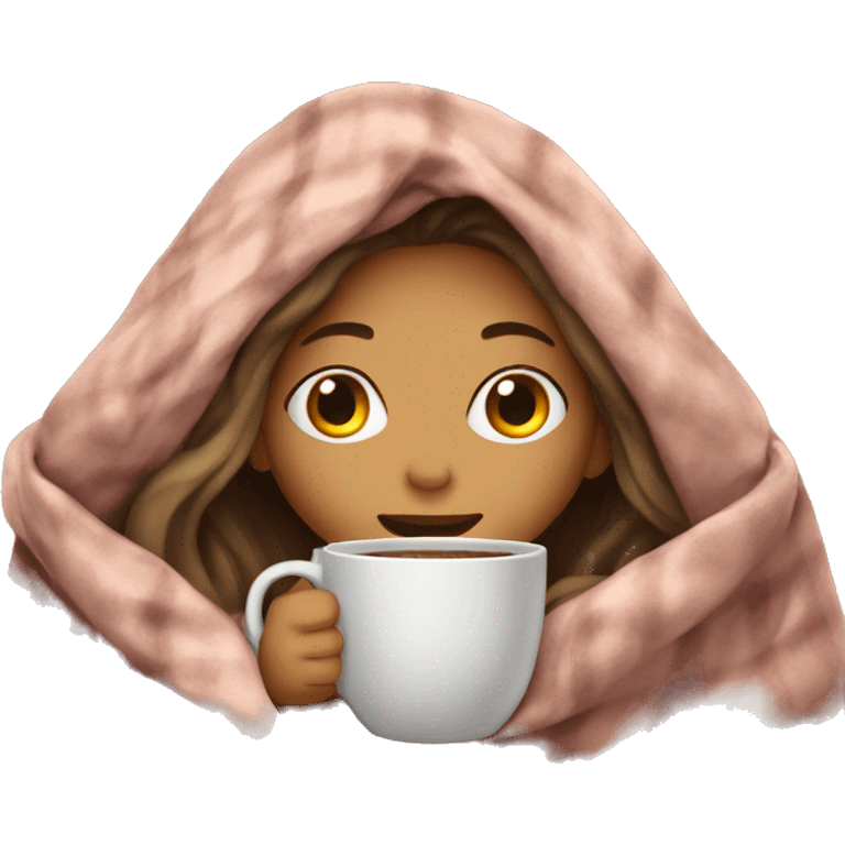 girl inside a blanket sipping coffee eyes closed emoji