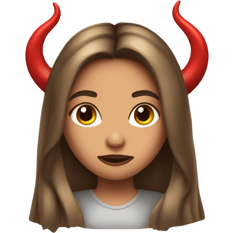 Girl with long baylage hair wearing devil horns emoji