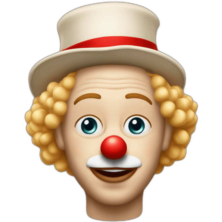 un clown au nez rouge avec des cheveux blond bouclés et un haut chapeau fin  emoji