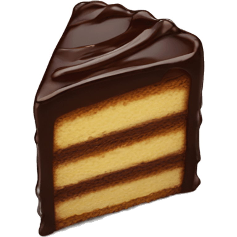 piece of Cake with many layers and a chocolate glaze emoji