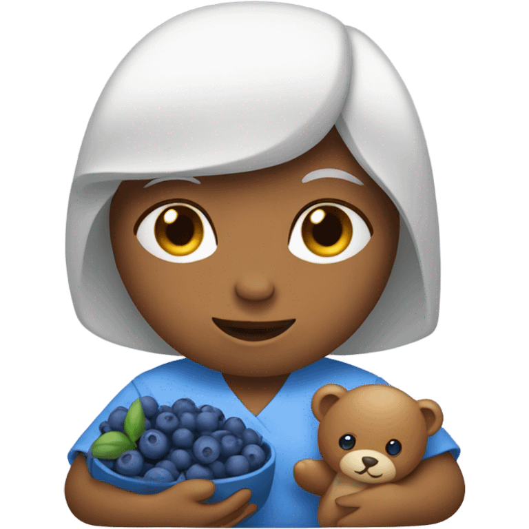 Teddy bear emoji as a female with blueberries in her hands emoji