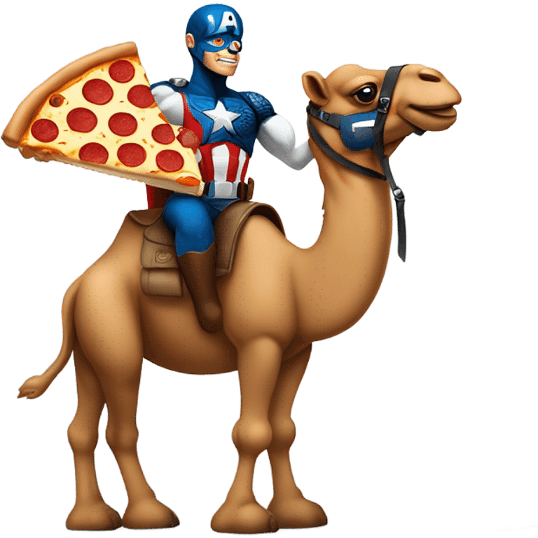 Captain America as a camel ordering Little Caesars Pizza emoji