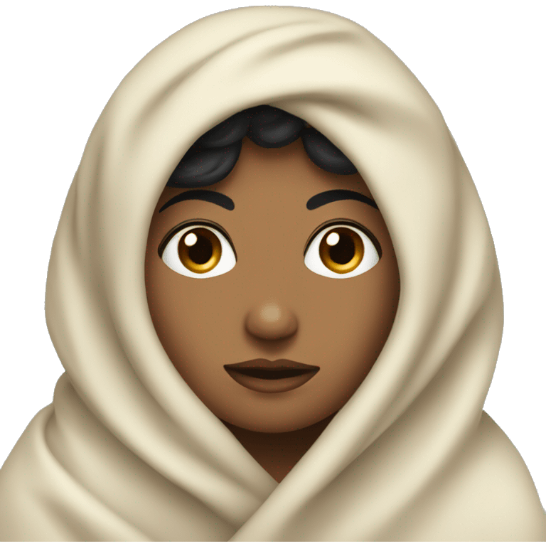 Face of a woman wrapped in a blanket with curly black hair and black eyes  emoji